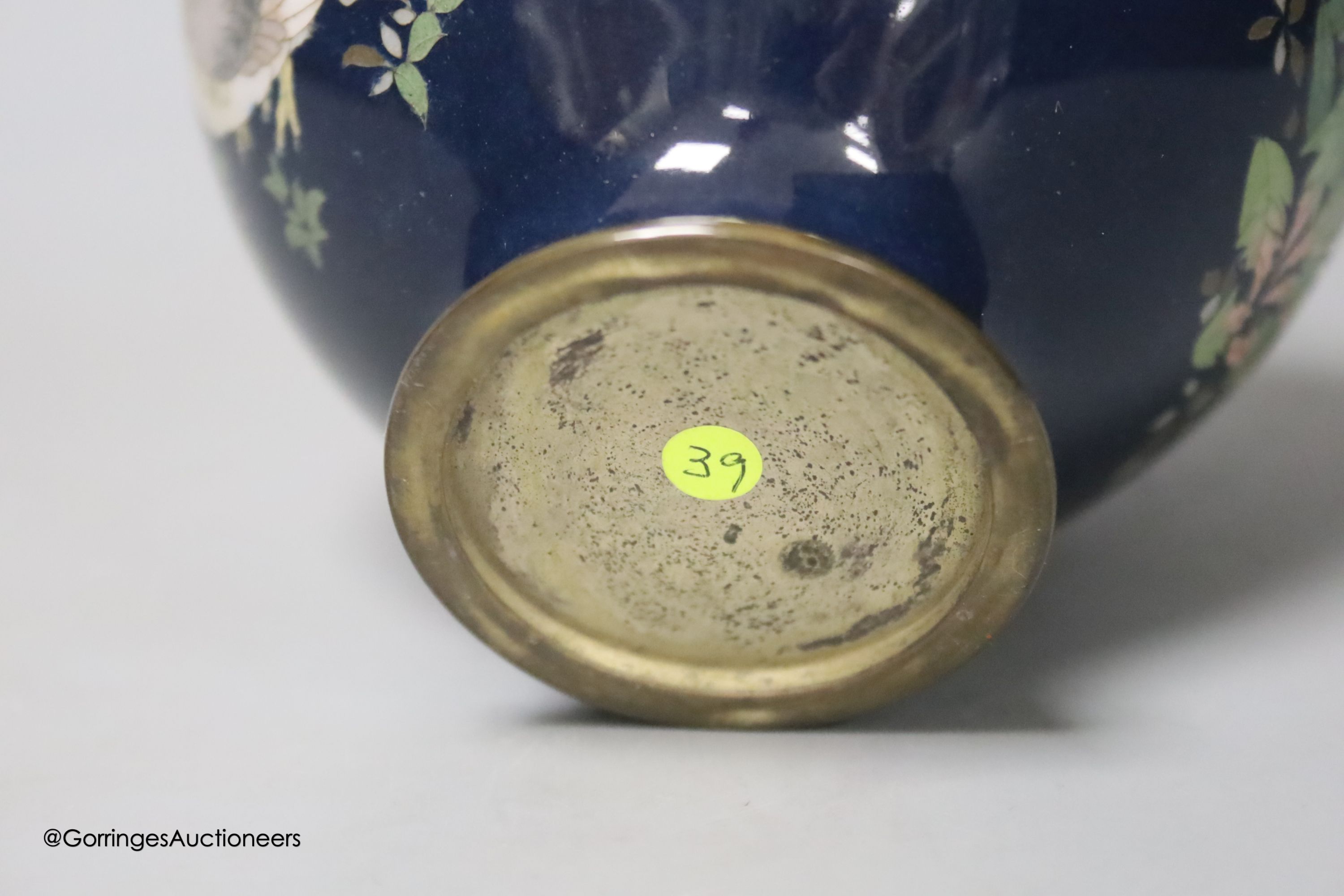 A Japanese cloisonné enamel vase, Meiji period, decorated with a cockerel, height 14cm